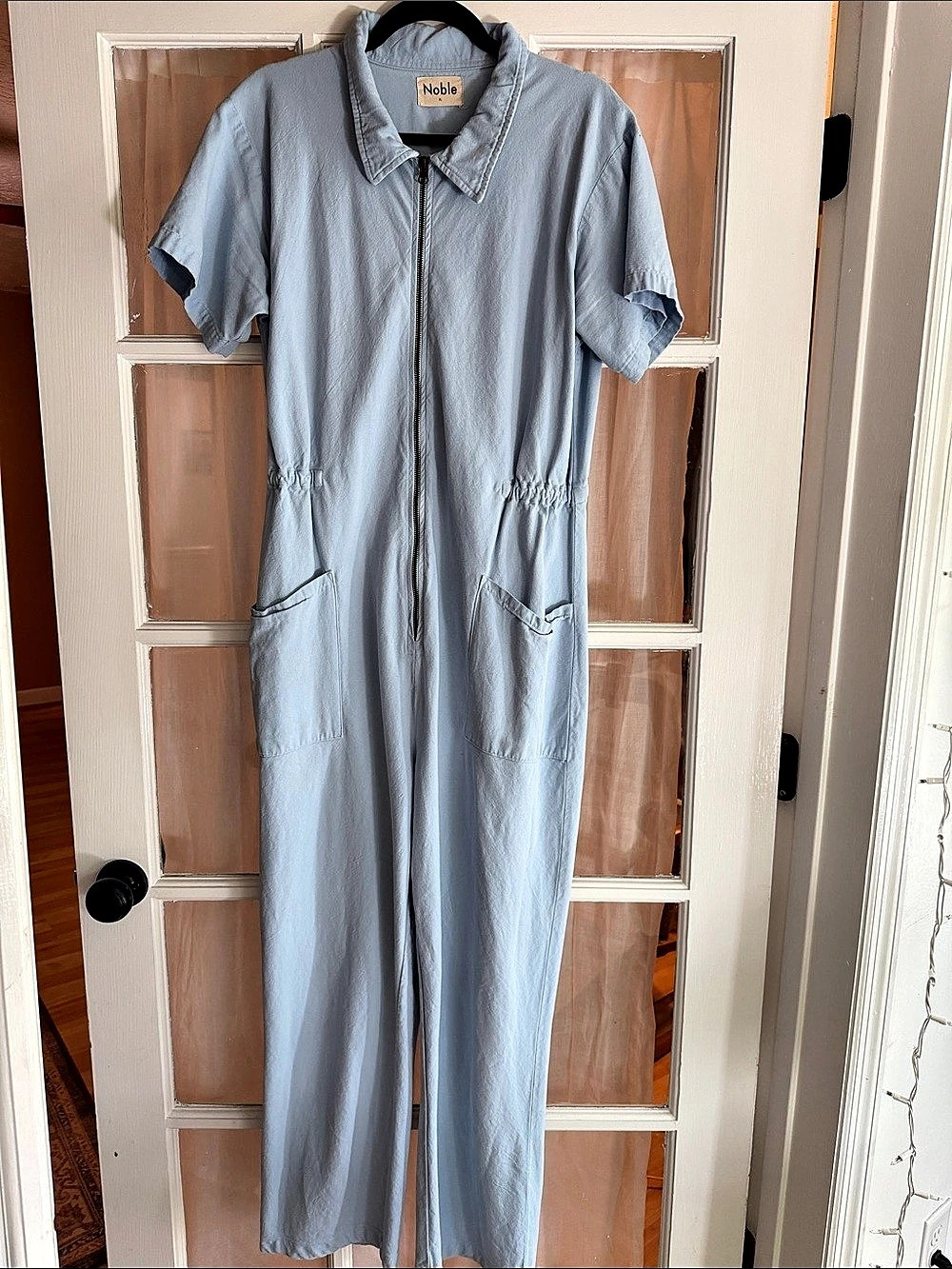 Noble Utility Suit Short Sleeve Zip Front Jumpsuit Blue XL